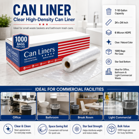 CLEAR CAN LINERS 24" X 24" 6 MIC