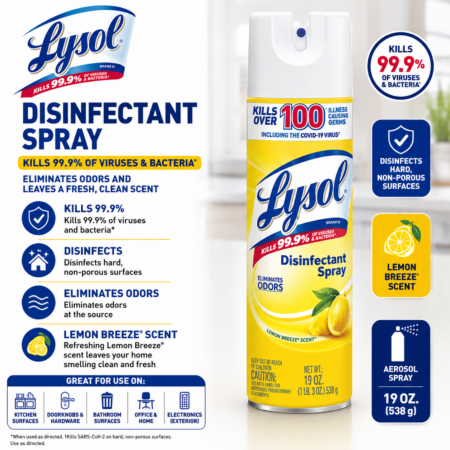 Lysol Disinfectant Spray Lemon Breeze Scent 19 oz (538 g)