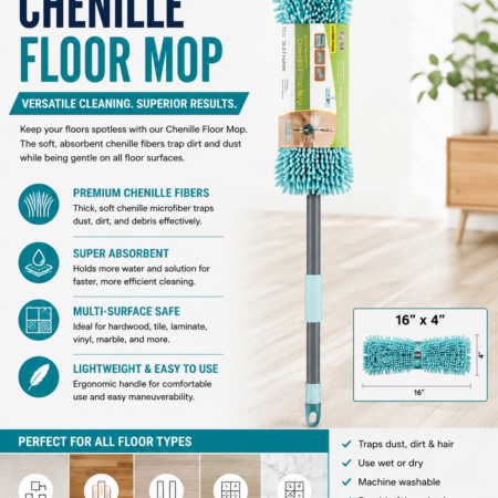 Home Zone Chenille Floor Mop 16 x 4 Inches