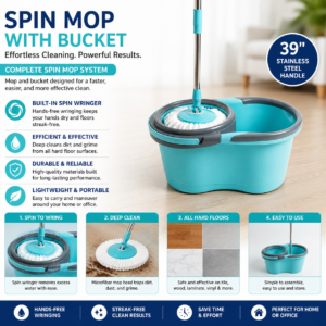 Uniware Spin Mop with Bucket, 39" Stainless Steel Handle
