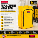 JANITORIAL CART YELLOW VINYL BAG W/ZIPPER RUBBERMAID