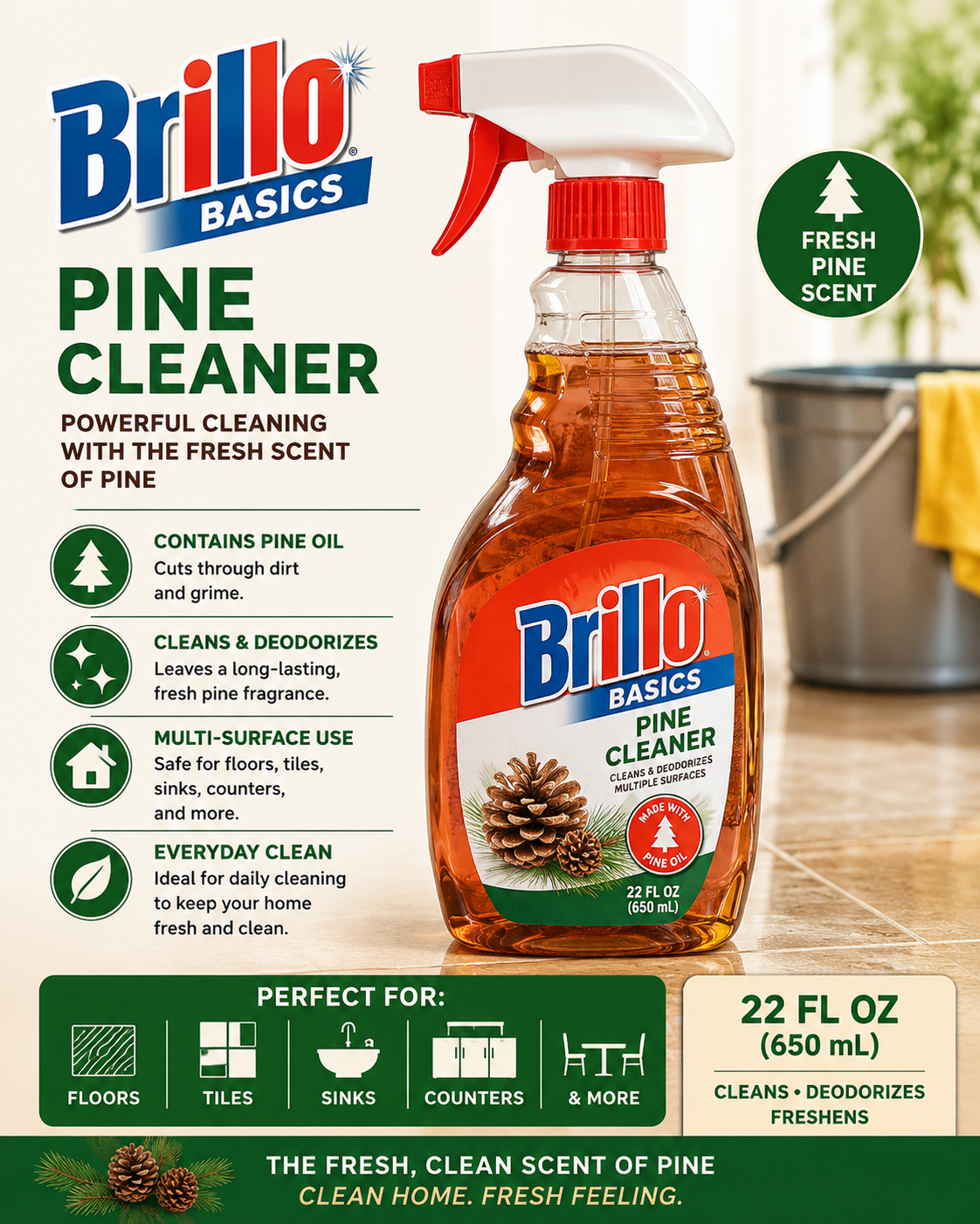 Brillo Basics Pine Cleaner with Pine Oil 22 FL OZ