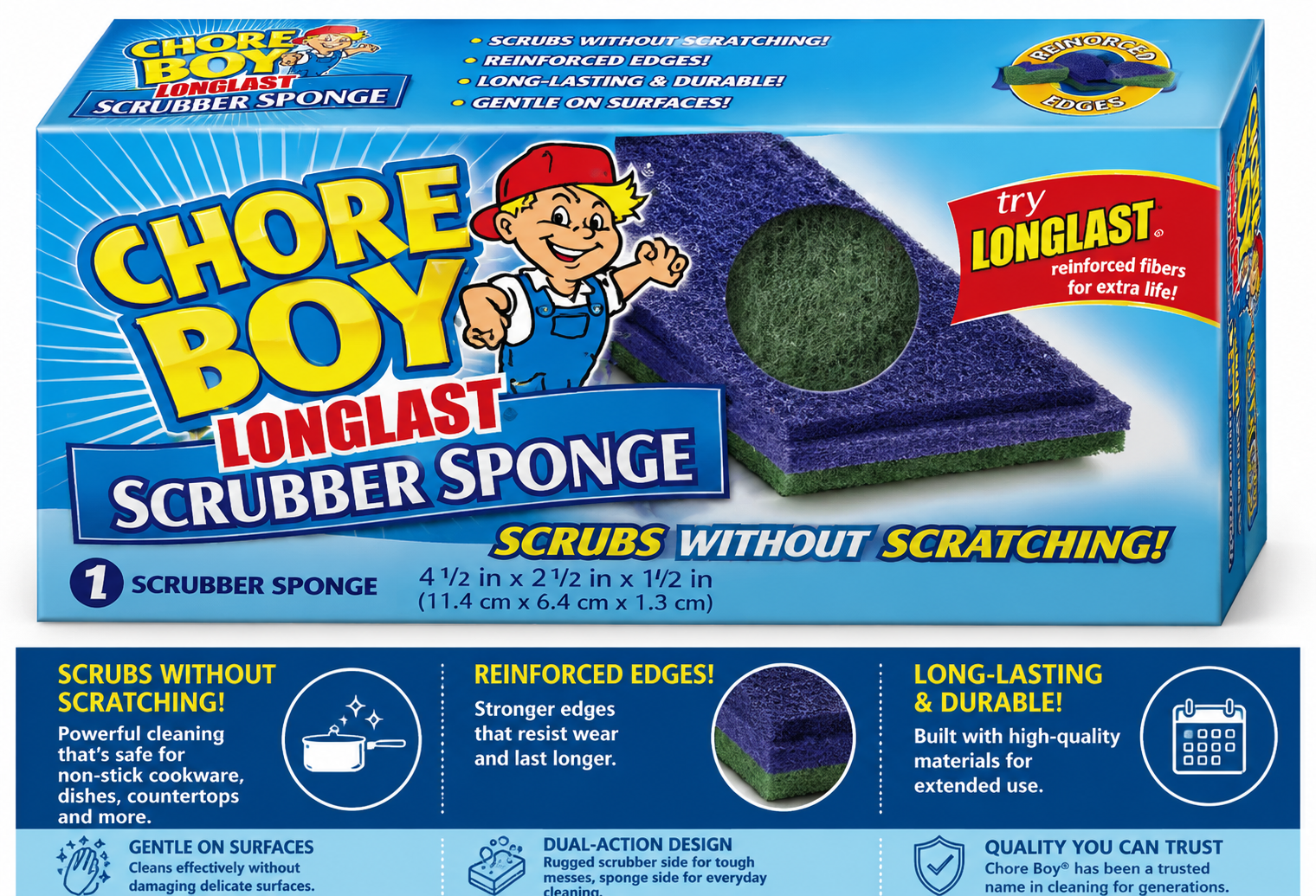 Chore Boy Longlast Scrubber Sponge 4 1/2 in x 2 1/2 in x 1/2 in