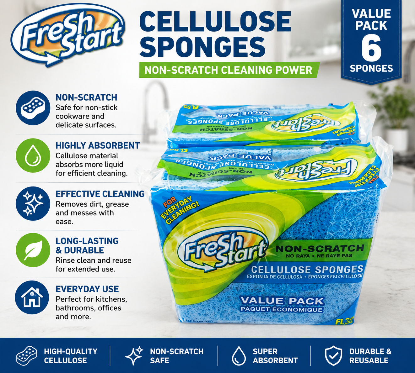 Fresh Start Cellulose Sponges (Pack of 6)