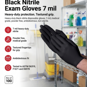 VGUARD BLACK NITRILE GLOVES 7 MIL (BOX 100)